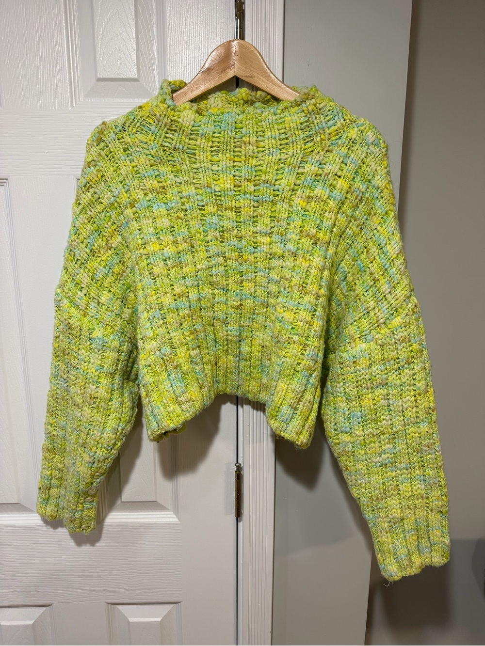 Free People Lime Green Multicolor Cropped Knit Sweater